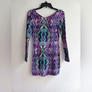 Rare Body Central purple patterned long sleeve dress, Small